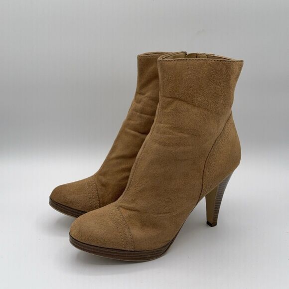 Top Moda Tan Suede Ankle Booties Women’s Size 9 High Heel Fashion Boots - Picture 4 of 9
